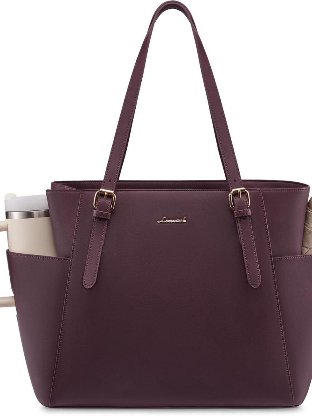 Laptop Tote Bag for Women,Leather Work Computer Briefcase Bag | Large Cup Holder